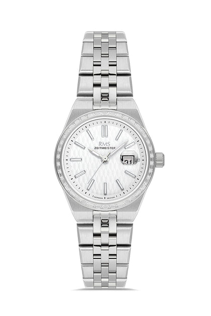 RMS Zeitmeister Silver Dial Silver Plated Women's Watch - Stainless Steel Bracelet - RMS.1.AG2175.10