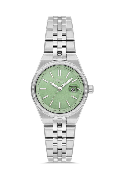 RMS Zeitmeister Green Dial Silver Plated Women's Watch - Stainless Steel Bracelet - RMS.1.AG2175.110