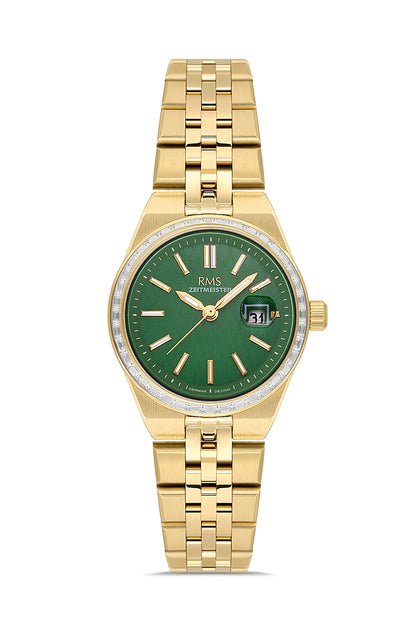 RMS Zeitmeister Green Dial Gold Plated Women's Watch - Stainless Steel Bracelet - RMS.1.AG2175.29