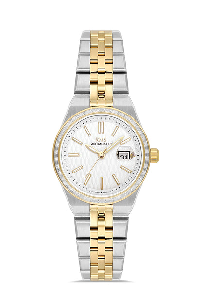 RMS Zeitmeister White Dial Gold & Silver Plated Women's Watch - Stainless Steel Bracelet - RMS.1.AG2175.40