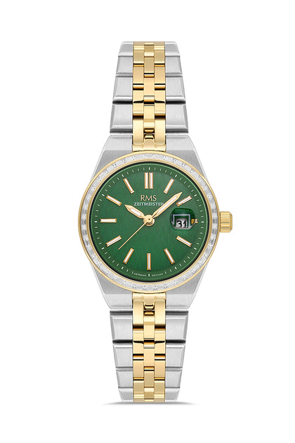 RMS Zeitmeister Green Dial Gold & Silver Plated Women's Watch - Stainless Steel Bracelet - RMS.1.AG2175.49