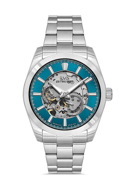 RMS Zeitmeister Tiffany Blue Dial Silver Plated Men's Watch - Stainless Steel Bracelet - RMS.1.AG2195.119
