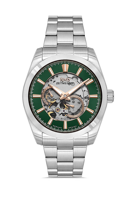 RMS Zeitmeister Green Dial Silver Plated Men's Watch - Stainless Steel Bracelet - RMS.1.AG2195.19