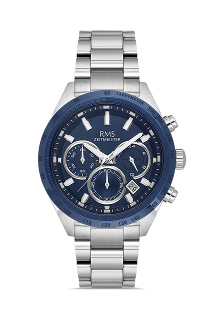 RMS Zeitmeister Navy Dial Silver Plated Men's Watch - Stainless Steel Bracelet - RMS.1.AG2197.103