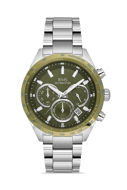 RMS Zeitmeister Green Dial Silver Plated Men's Watch - Stainless Steel Bracelet - RMS.1.AG2197.189