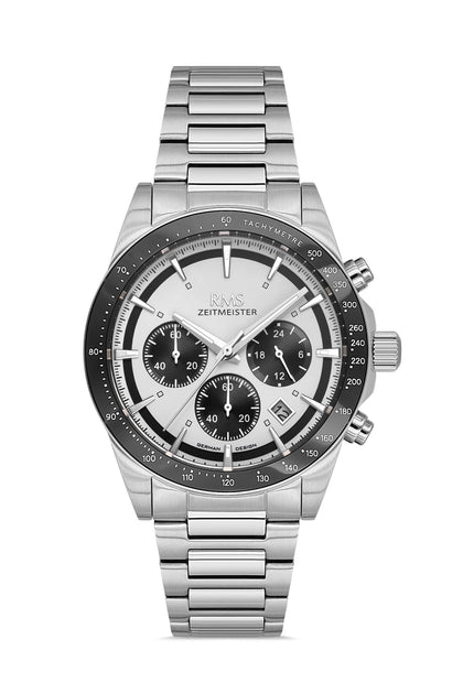 RMS Zeitmeister Silver Dial Silver Plated Men's Watch - Stainless Steel Bracelet - RMS.1.AG2198.10