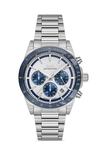 RMS Zeitmeister Silver Dial Silver Plated Men's Watch - Stainless Steel Bracelet - RMS.1.AG2198.100