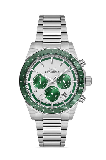 RMS Zeitmeister Green Dial Silver Plated Men's Watch - Stainless Steel Bracelet - RMS.1.AG2198.180