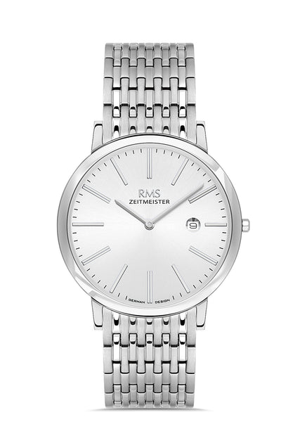 RMS Zeitmeister Silver Dial Silver Plated Men's Watch - Stainless Steel Bracelet - RMS.1.AG2208.10