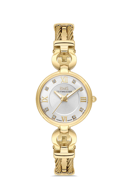 RMS Zeitmeister Silver Dial Gold Plated Women's Watch - Stainless Steel Bracelet - RMS.1.AG2234.20