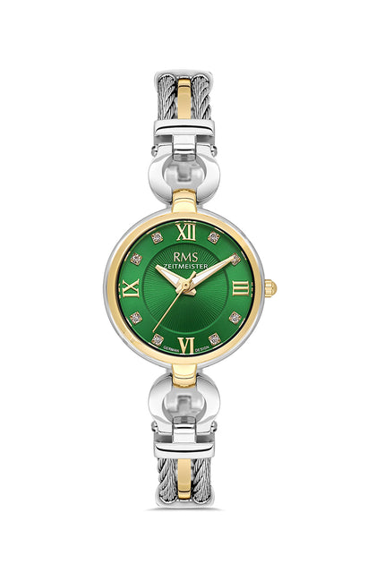 RMS Zeitmeister Green Dial Gold & Silver Plated Women's Watch - Stainless Steel Bracelet - RMS.1.AG2234.49