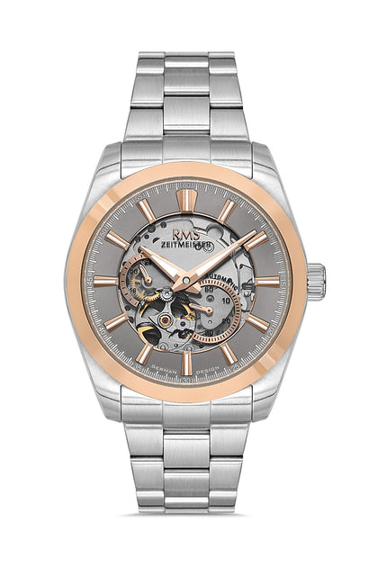 RMS Zeitmeister Silver Dial Two-Tone Rose Plated Men's Watch - Stainless Steel Bracelet - RMS.1.AG2195.515