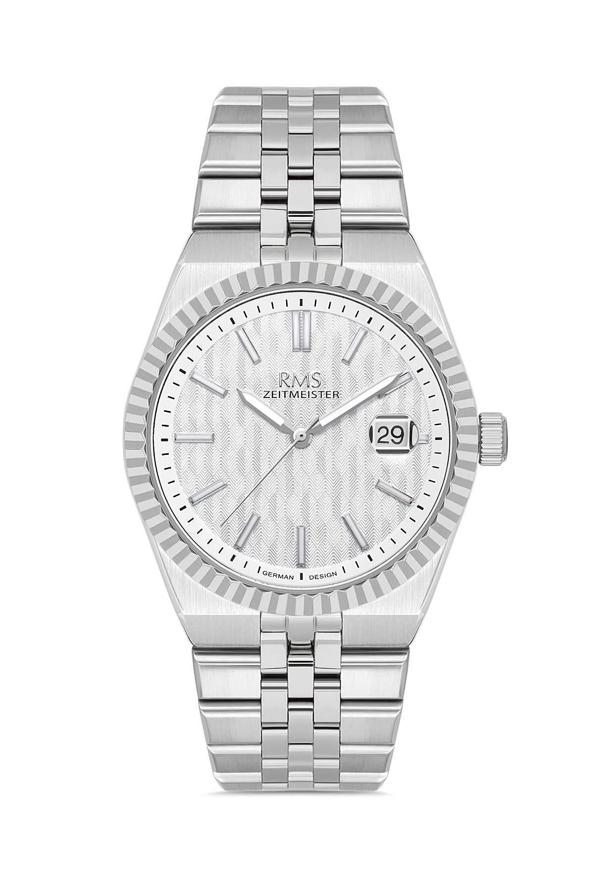 RMS Zeitmeister Silver Dial Silver Plated Men's Watch - Stainless Steel Bracelet - RMS.1.AG2173.10