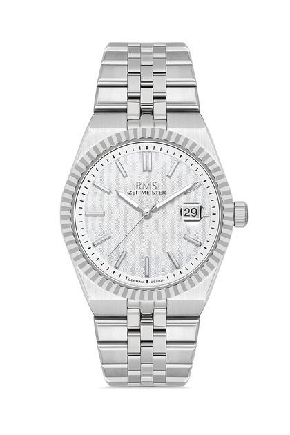 RMS Zeitmeister Silver Dial Silver Plated Men's Watch - Stainless Steel Bracelet - RMS.1.AG2173.10