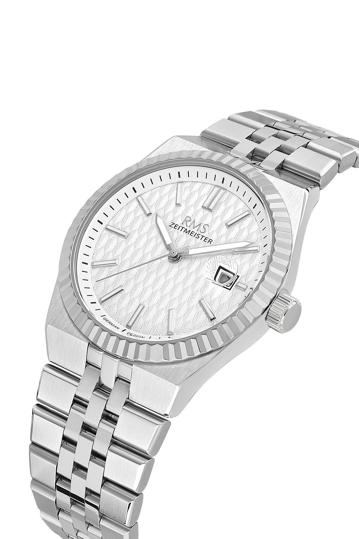 RMS Zeitmeister Silver Dial Silver Plated Men's Watch - Stainless Steel Bracelet - RMS.1.AG2173.10