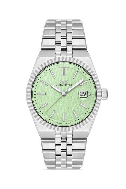 RMS Zeitmeister Light Green Dial Silver Plated Men's Watch - Stainless Steel Bracelet - RMS.1.AG2173.110