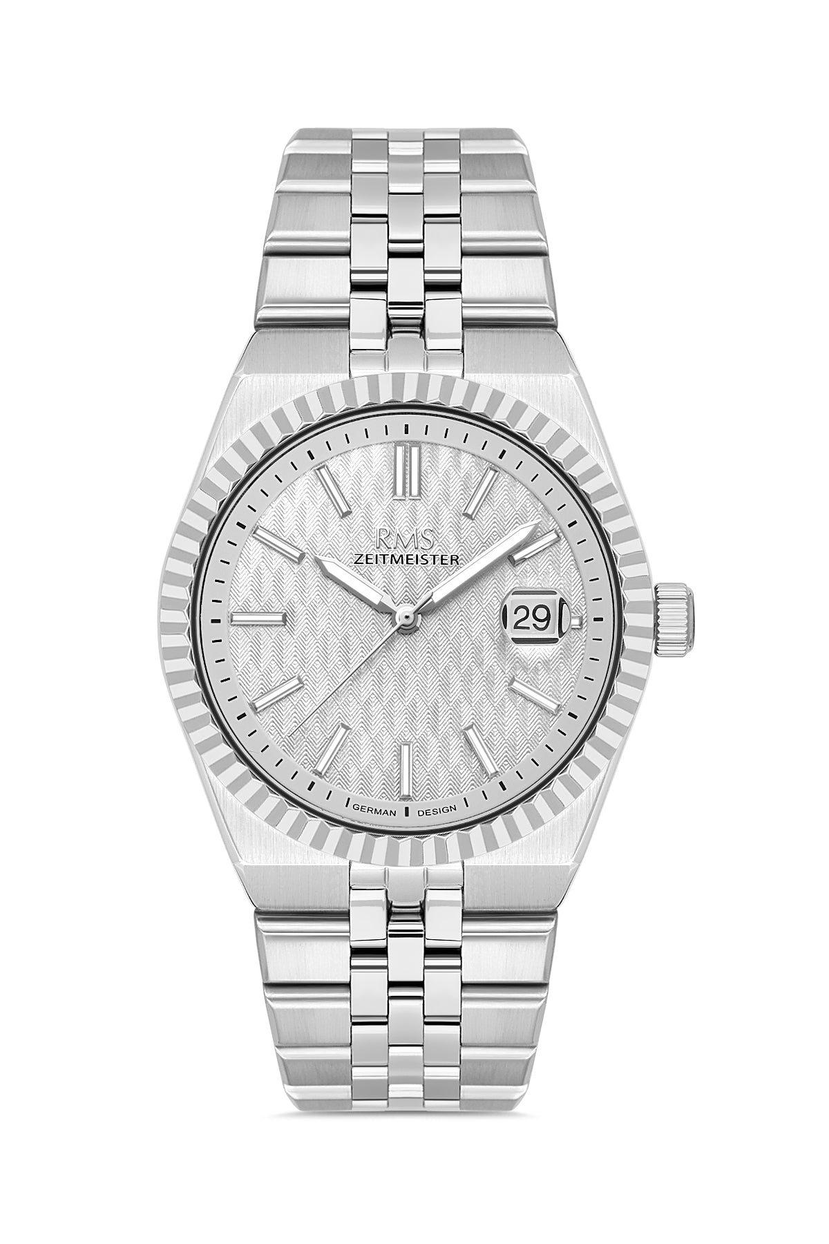 RMS Zeitmeister Grey Dial Silver Plated Men's Watch - Stainless Steel Bracelet - RMS.1.AG2173.115