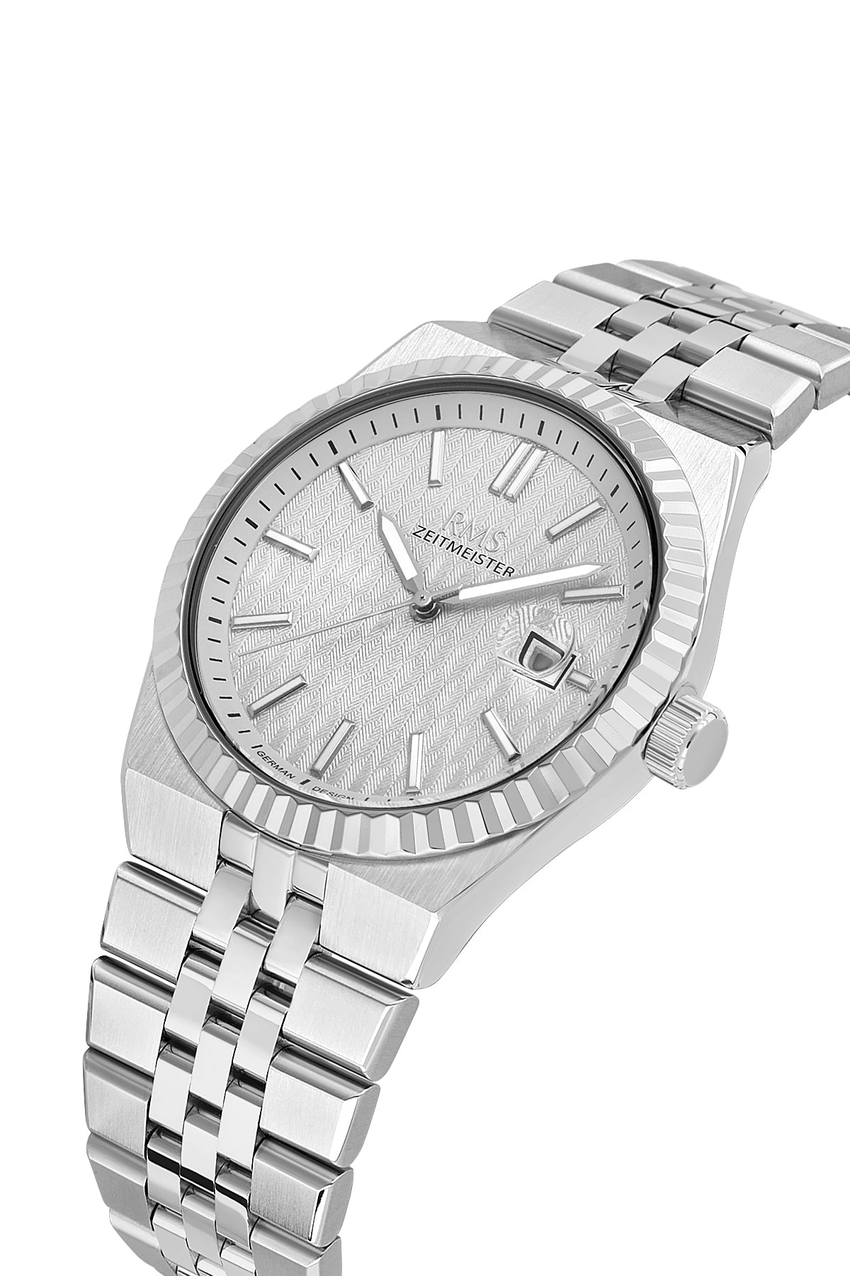 RMS Zeitmeister Grey Dial Silver Plated Men's Watch - Stainless Steel Bracelet - RMS.1.AG2173.115