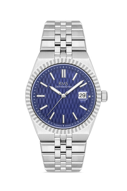 RMS Zeitmeister Blue Dial Silver Plated Men's Watch - Stainless Steel Bracelet - RMS.1.AG2173.13