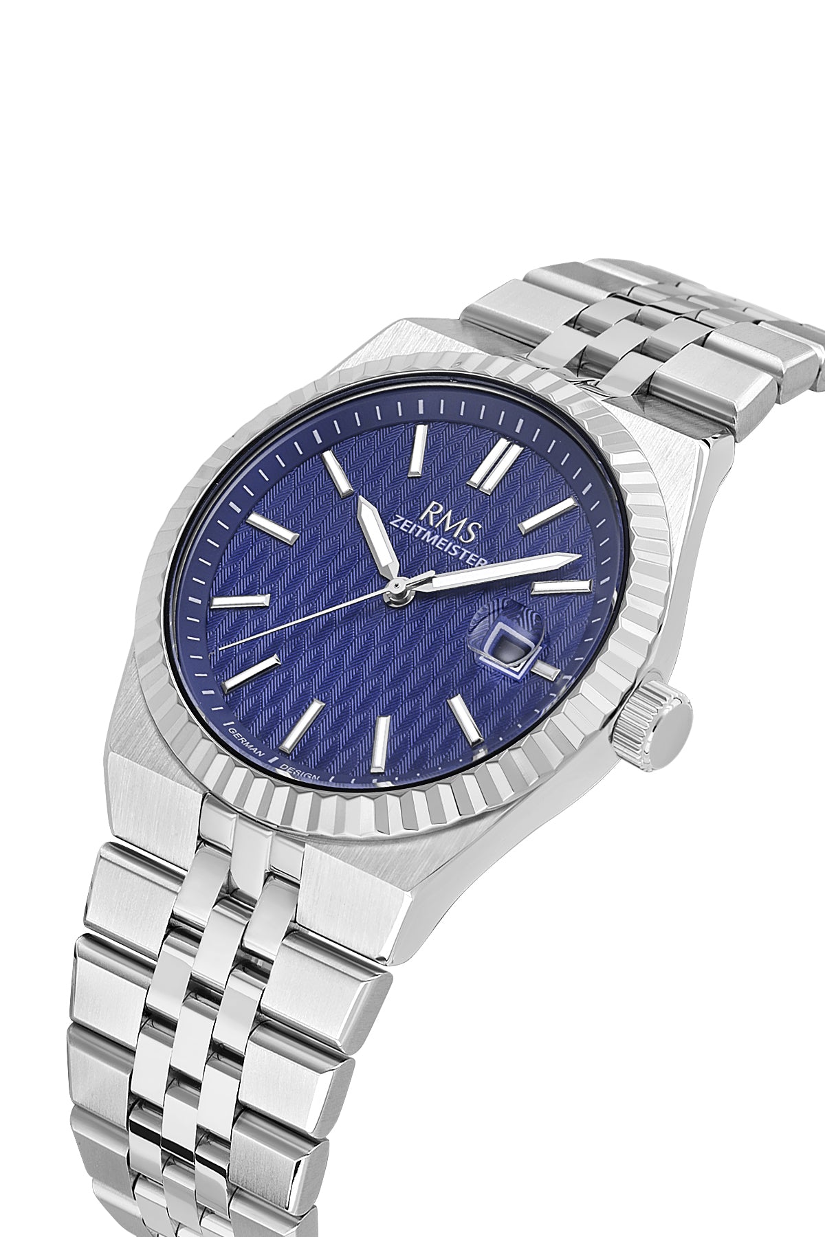 RMS Zeitmeister Blue Dial Silver Plated Men's Watch - Stainless Steel Bracelet - RMS.1.AG2173.13
