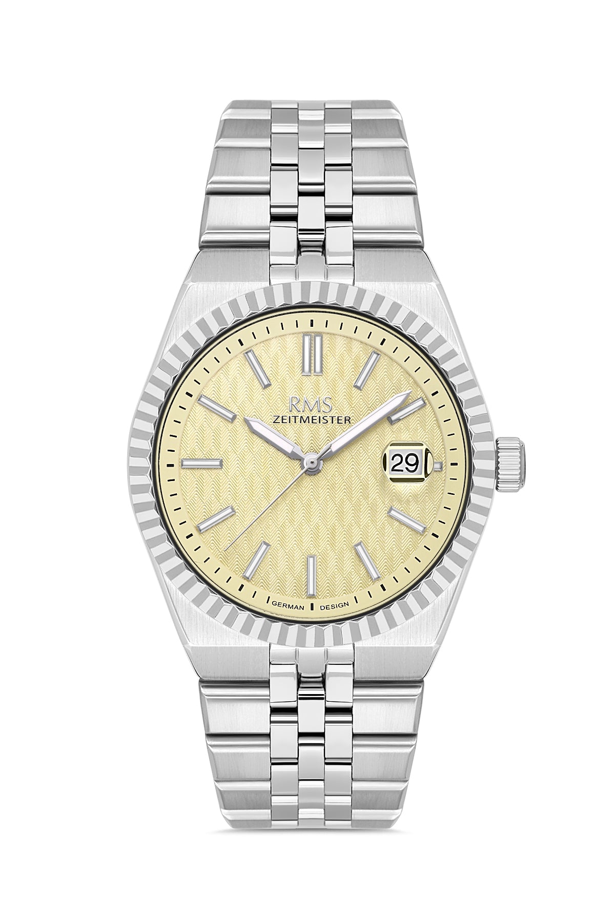 RMS Zeitmeister Yellow Dial Silver Plated Men's Watch - Stainless Steel Bracelet - RMS.1.AG2173.17