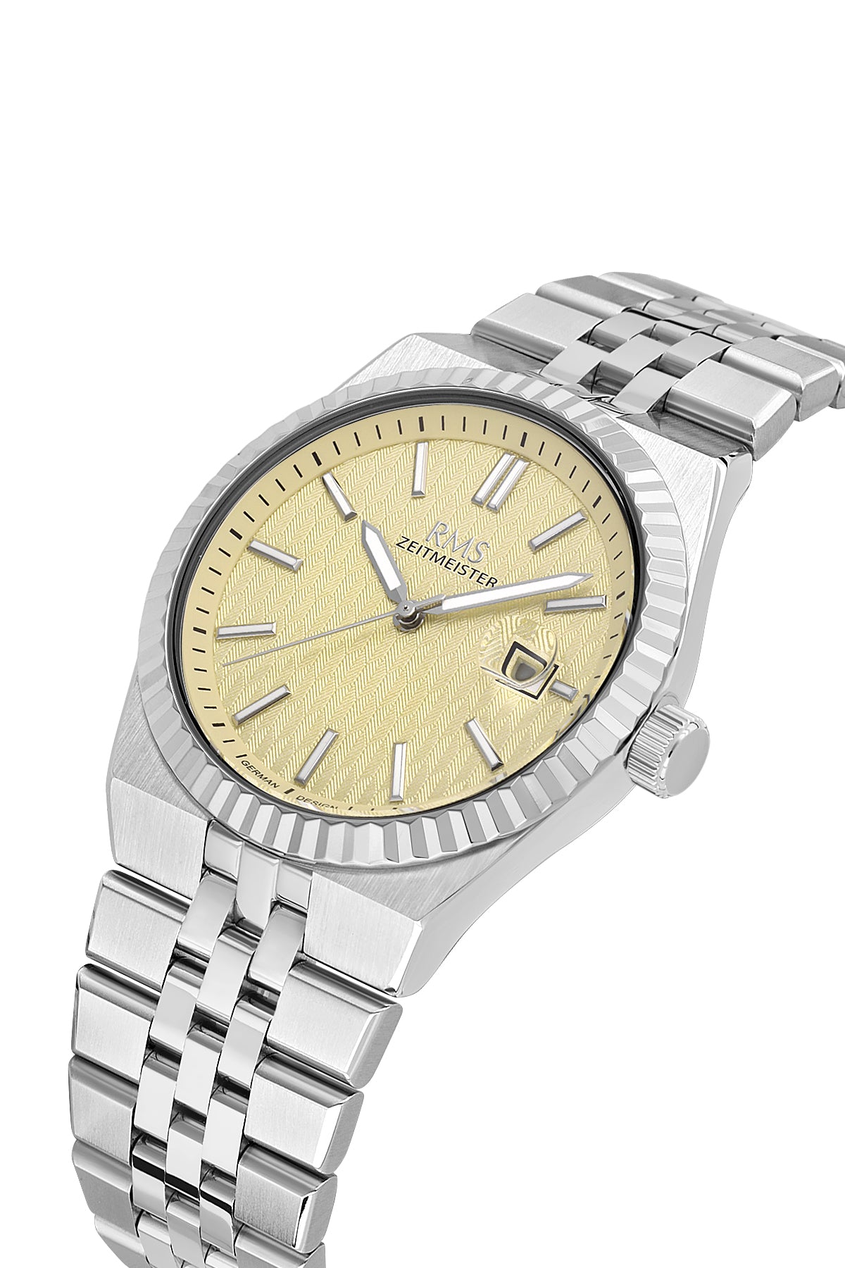 RMS Zeitmeister Yellow Dial Silver Plated Men's Watch - Stainless Steel Bracelet - RMS.1.AG2173.17