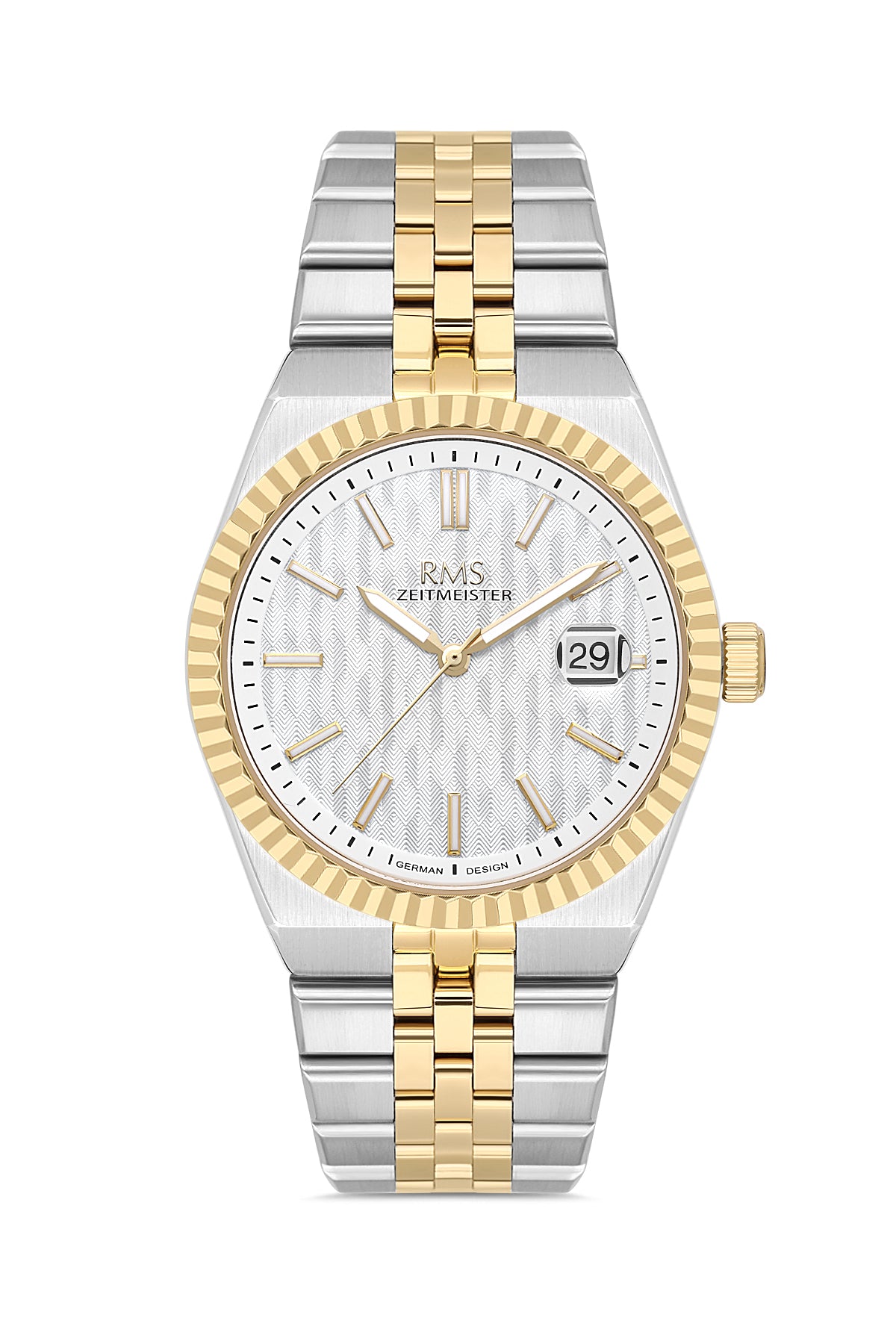 RMS Zeitmeister Silver Dial Gold & Silver Plated Men's Watch - Stainless Steel Bracelet - RMS.1.AG2173.40