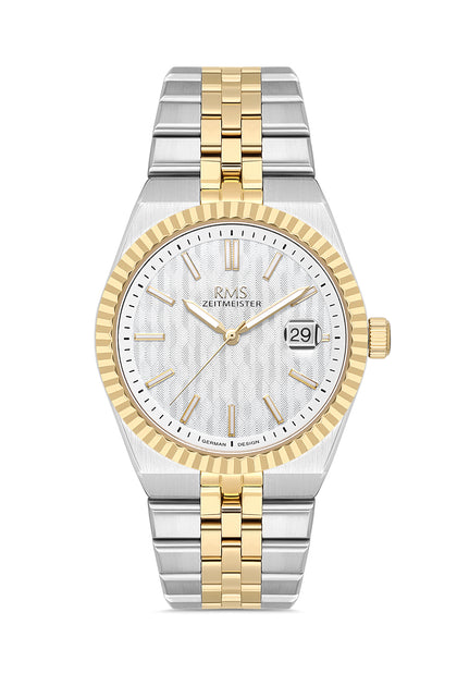 RMS Zeitmeister Silver Dial Gold & Silver Plated Men's Watch - Stainless Steel Bracelet - RMS.1.AG2173.40
