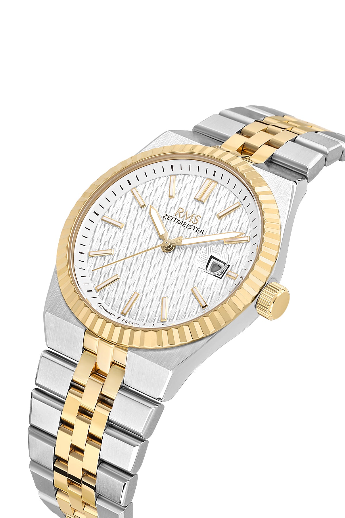 RMS Zeitmeister Silver Dial Gold & Silver Plated Men's Watch - Stainless Steel Bracelet - RMS.1.AG2173.40