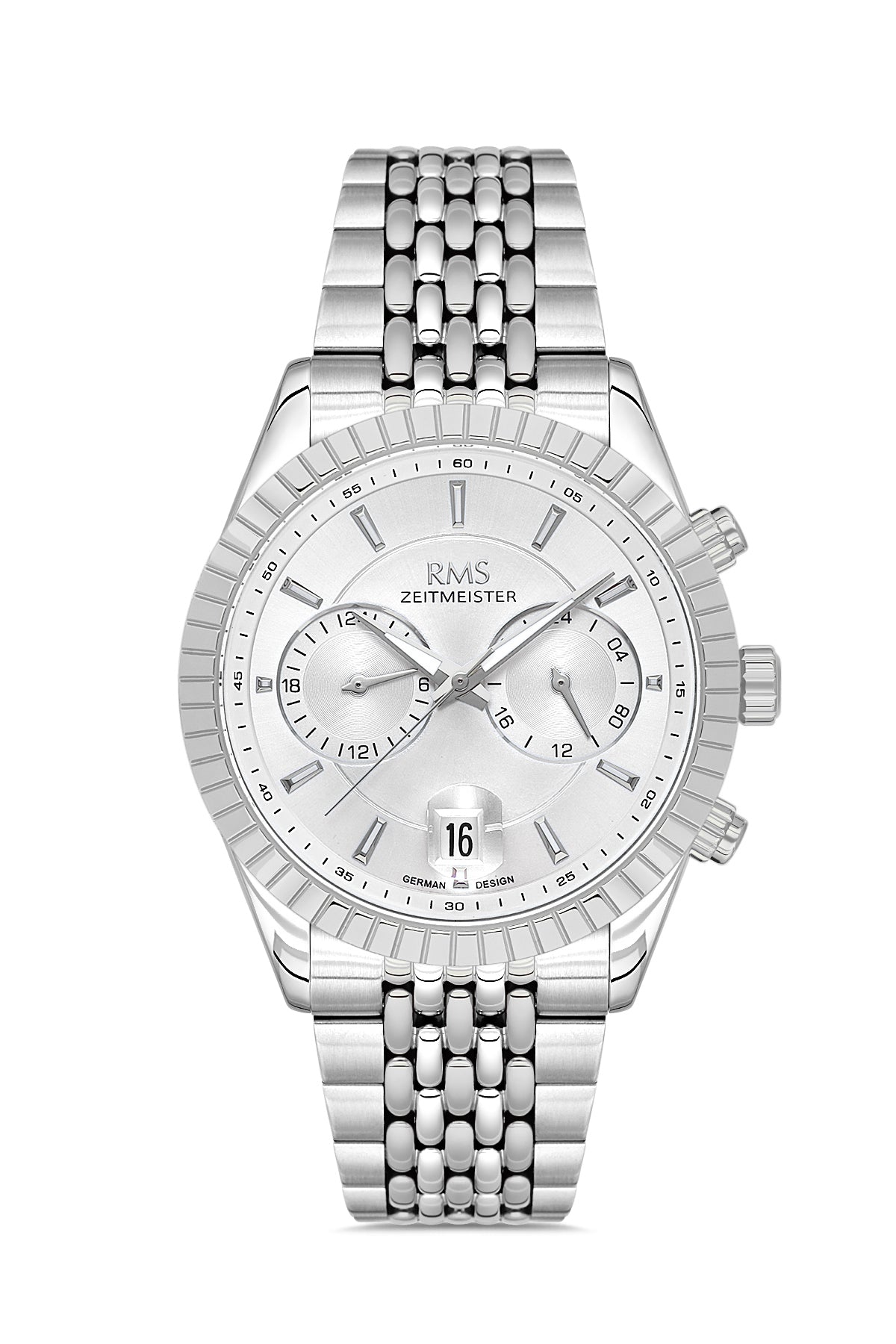 RMS Zeitmeister Silver Dial Silver Plated Men's Watch - Stainless Steel Bracelet - RMS.1.AG2184.10