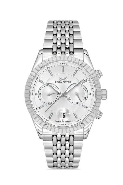 RMS Zeitmeister Silver Dial Silver Plated Men's Watch - Stainless Steel Bracelet - RMS.1.AG2184.10