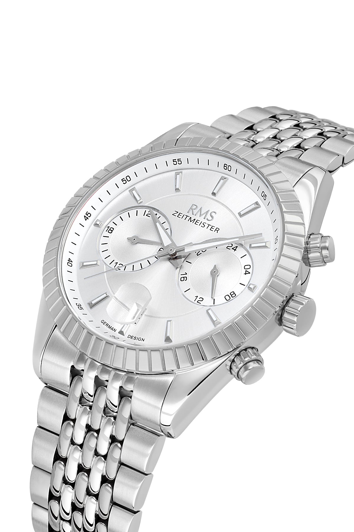 RMS Zeitmeister Silver Dial Silver Plated Men's Watch - Stainless Steel Bracelet - RMS.1.AG2184.10