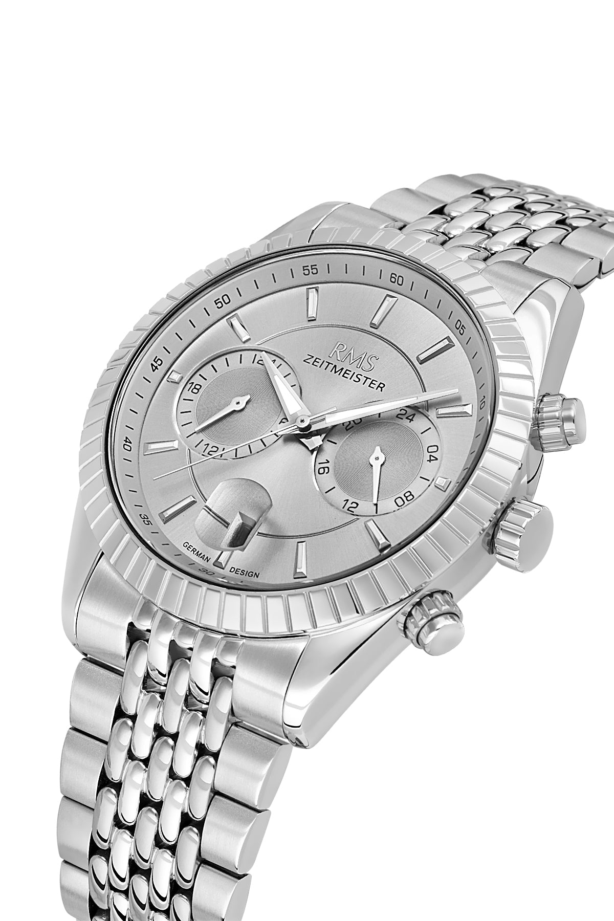 RMS Zeitmeister Grey Dial Silver Plated Men's Watch - Stainless Steel Bracelet - RMS.1.AG2184.115