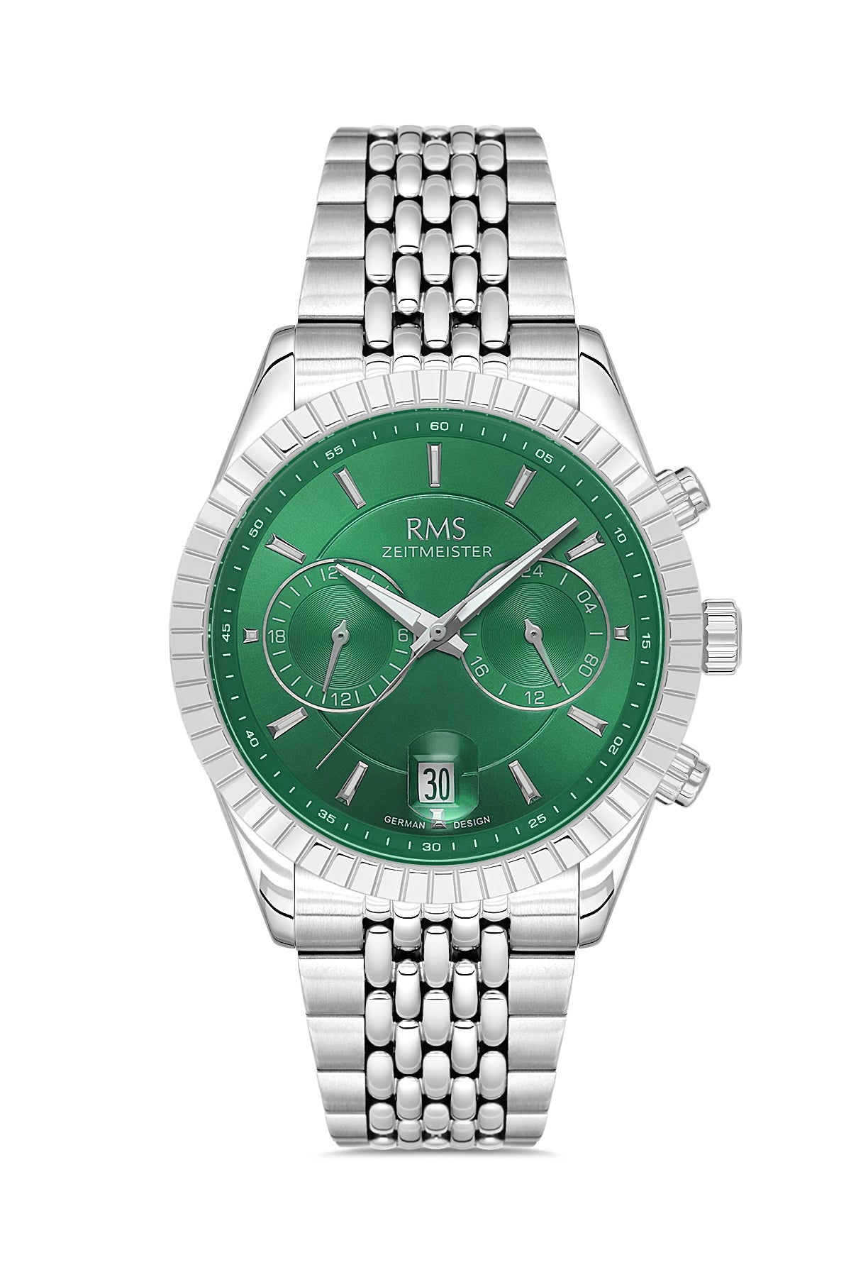 RMS Zeitmeister Green Dial Silver Plated Men's Watch - Stainless Steel Bracelet - RMS.1.AG2184.19