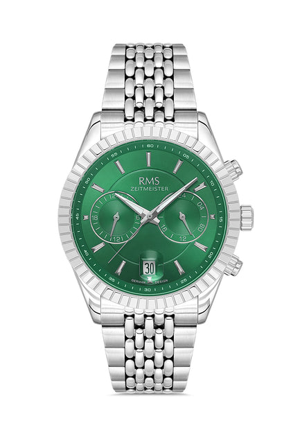 RMS Zeitmeister Green Dial Silver Plated Men's Watch - Stainless Steel Bracelet - RMS.1.AG2184.19