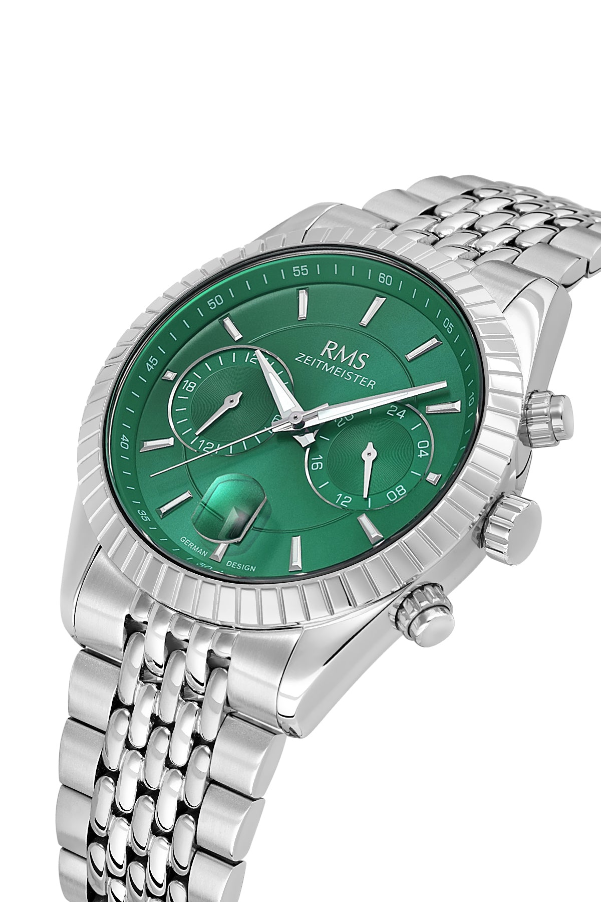 RMS Zeitmeister Green Dial Silver Plated Men's Watch - Stainless Steel Bracelet - RMS.1.AG2184.19