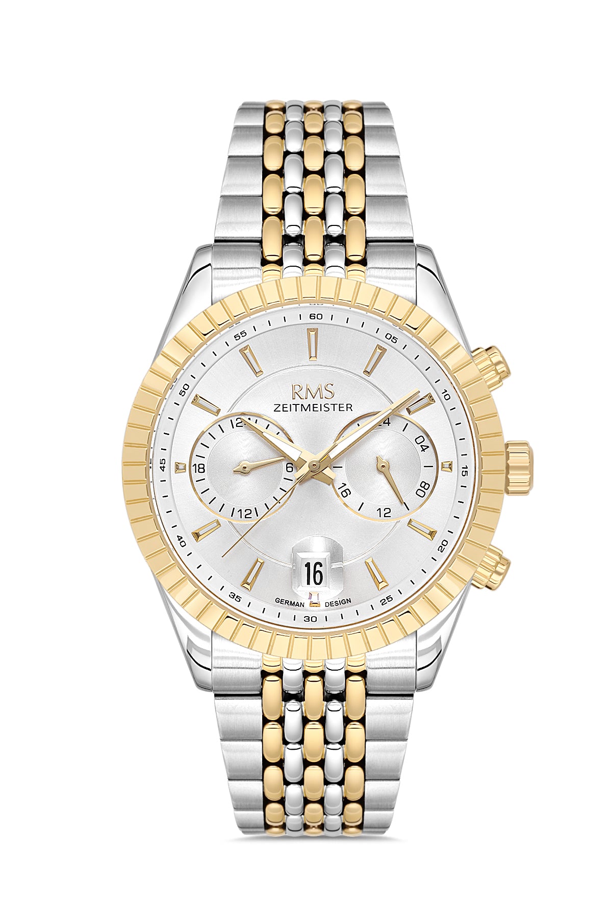 RMS Zeitmeister Silver Dial Gold & Silver Plated Men's Watch - Stainless Steel Bracelet - RMS.1.AG2184.40