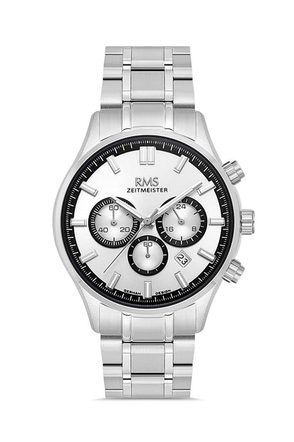 RMS Zeitmeister Silver Dial Silver Plated Men's Watch - Stainless Steel Bracelet - RMS.1.AG2196.10