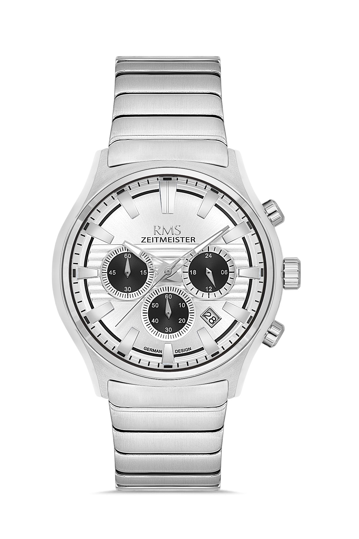 RMS Zeitmeister Silver Dial Silver Plated Men's Watch - Stainless Steel Bracelet - RMS.1.AG2201.10