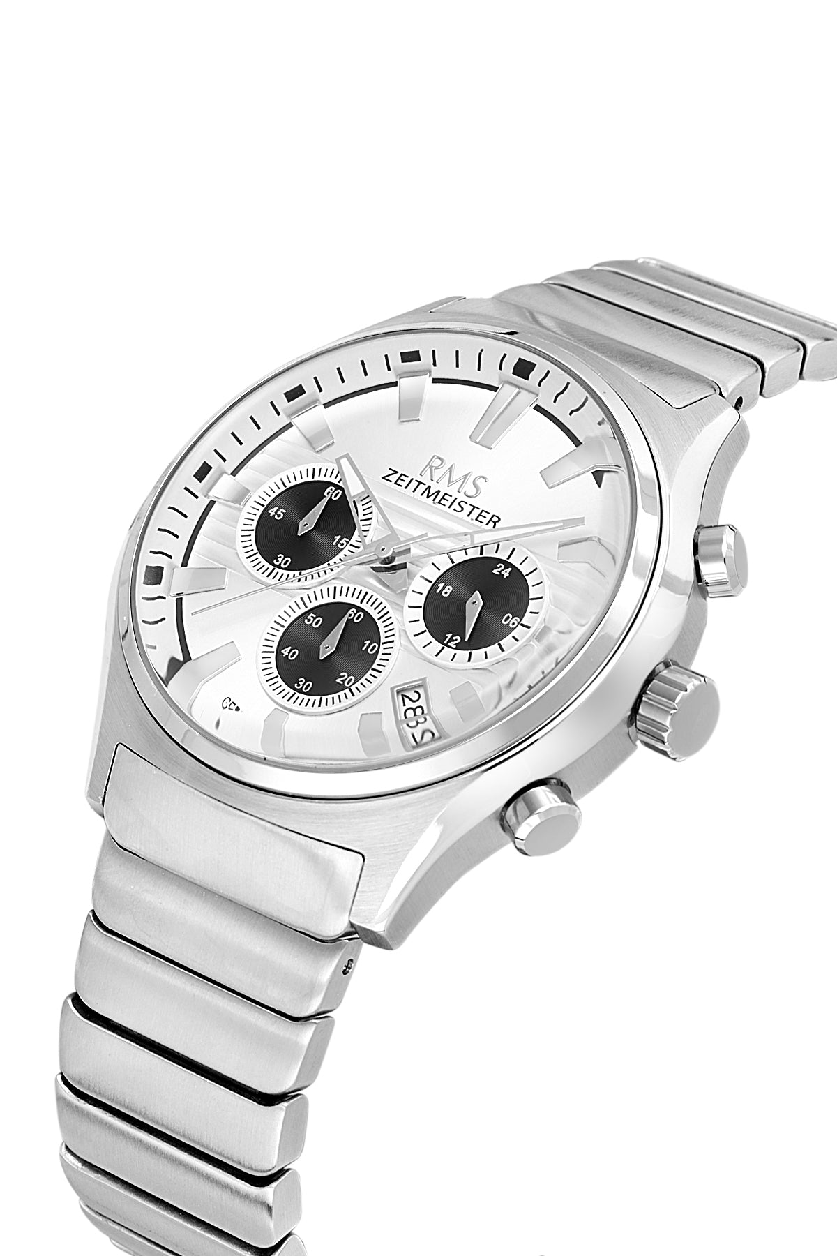 RMS Zeitmeister Silver Dial Silver Plated Men's Watch - Stainless Steel Bracelet - RMS.1.AG2201.10