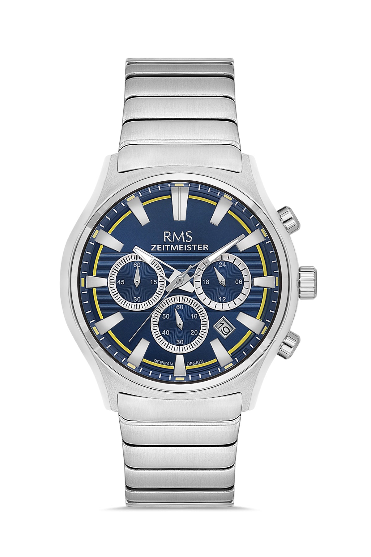 RMS Zeitmeister Blue Dial Silver Plated Men's Watch - Stainless Steel Bracelet - RMS.1.AG2201.118