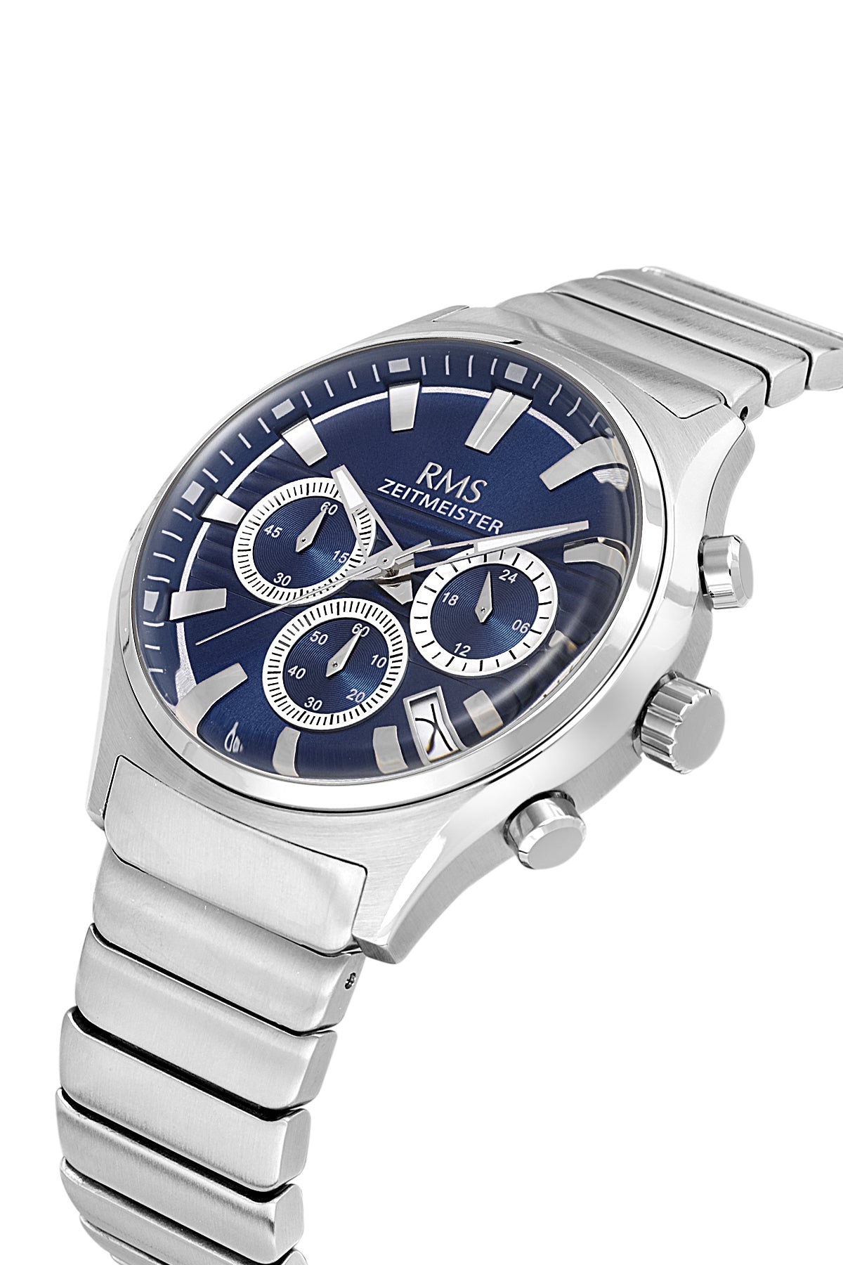 RMS Zeitmeister Blue Dial Silver Plated Men's Watch - Stainless Steel Bracelet - RMS.1.AG2201.13