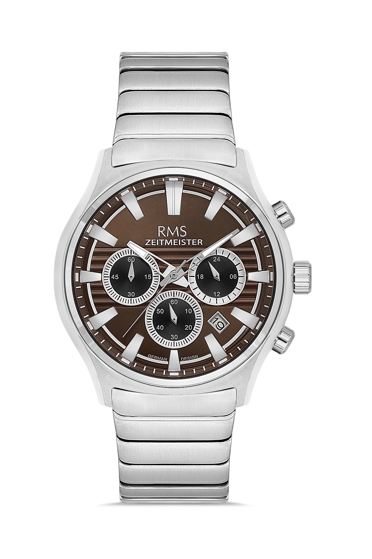 RMS Zeitmeister Brown Dial Silver Plated Men's Watch - Stainless Steel Bracelet - RMS.1.AG2201.17