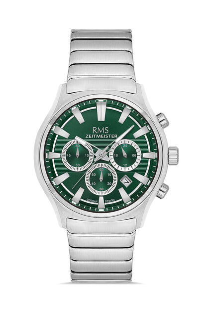 RMS Zeitmeister Green Dial Silver Plated Men's Watch - Stainless Steel Bracelet - RMS.1.AG2201.19