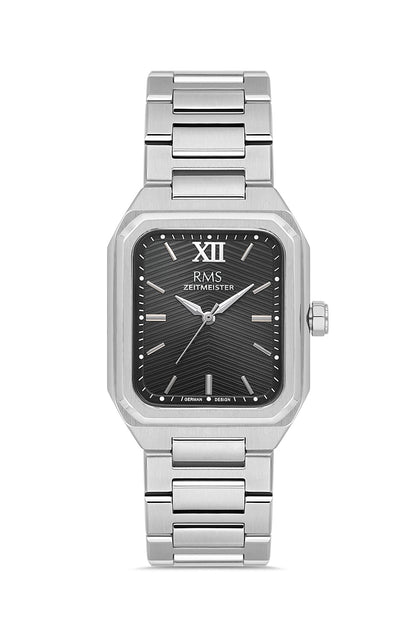 RMS Zeitmeister Black Dial Silver Plated Men's Watch - Stainless Steel Bracelet - RMS.1.AG2204.12