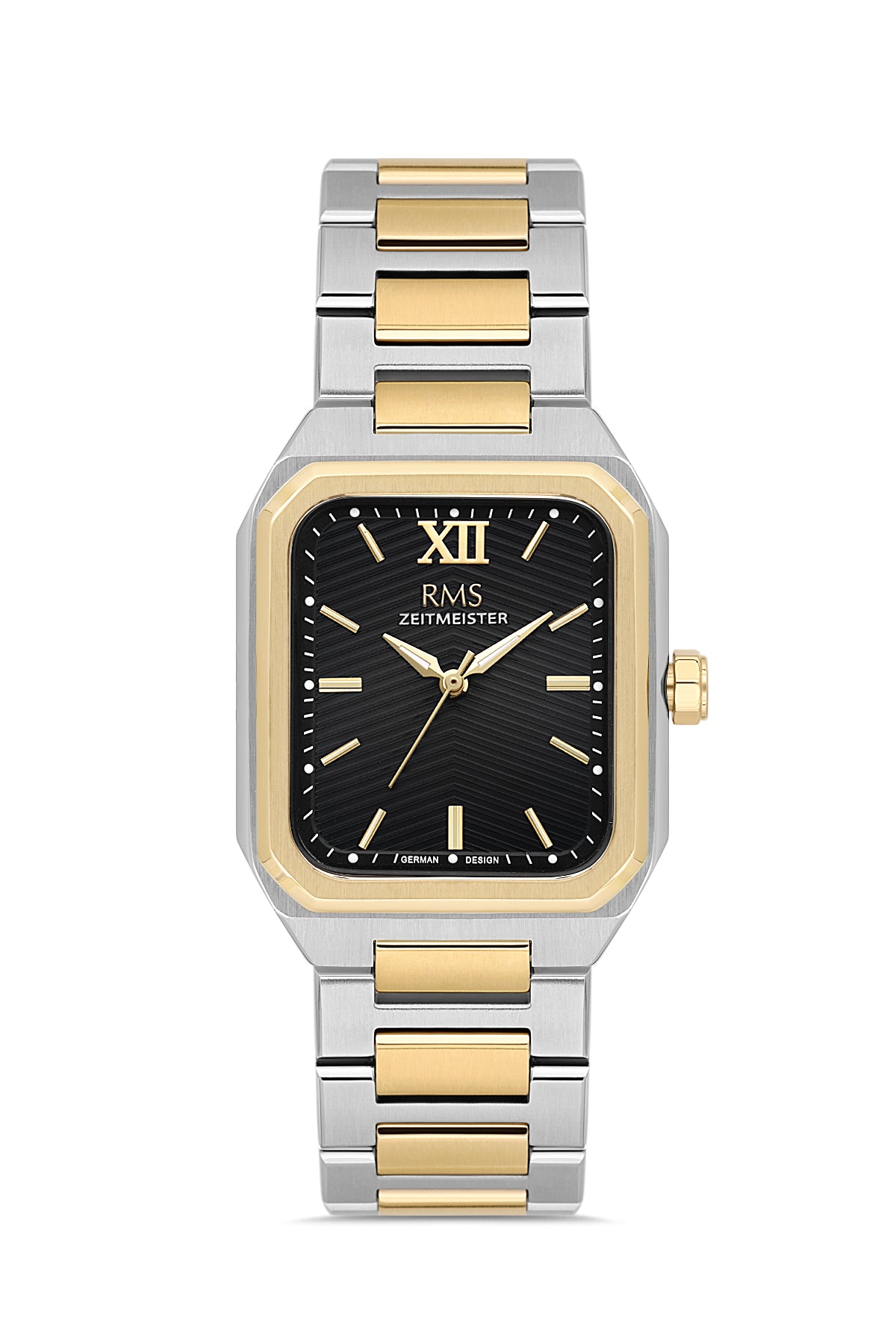RMS Zeitmeister Black Dial Gold & Silver Plated Men's Watch - Stainless Steel Bracelet - RMS.1.AG2204.42