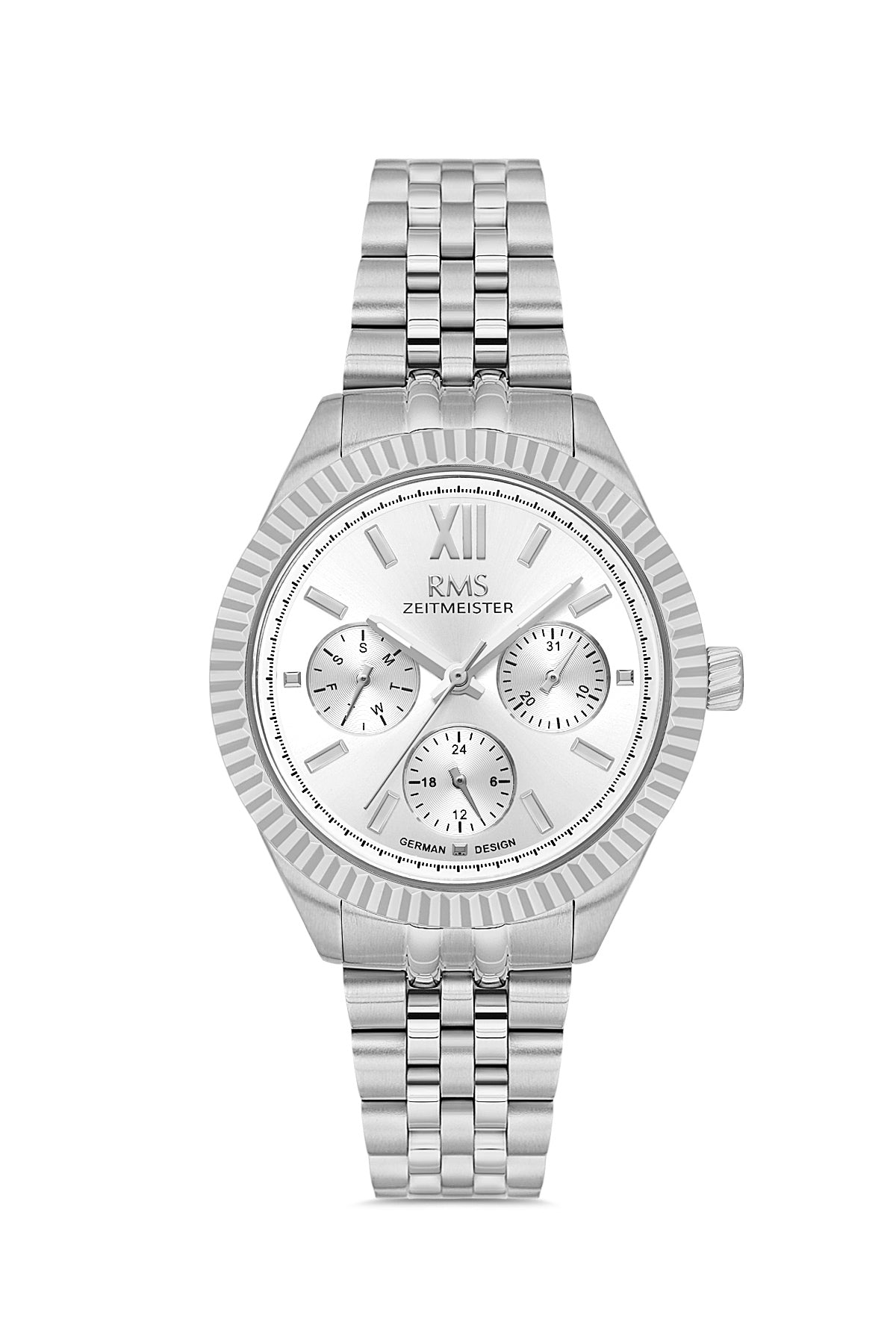 RMS Zeitmeister Silver Dial Silver Plated Women's Watch - Stainless Steel Bracelet - RMS.1.AG2250.10
