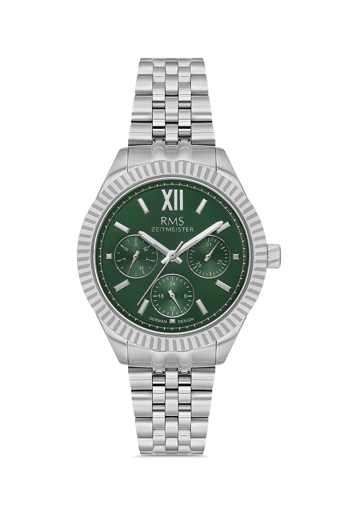RMS Zeitmeister Green Dial Silver Plated Women's Watch - Stainless Steel Bracelet - RMS.1.AG2250.19