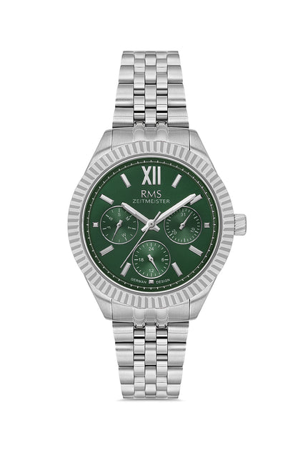 RMS Zeitmeister Green Dial Silver Plated Women's Watch - Stainless Steel Bracelet - RMS.1.AG2250.19