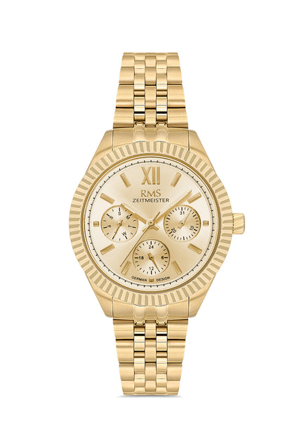 RMS Zeitmeister Gold Dial Gold Plated Women's Watch - Stainless Steel Bracelet - RMS.1.AG2250.25